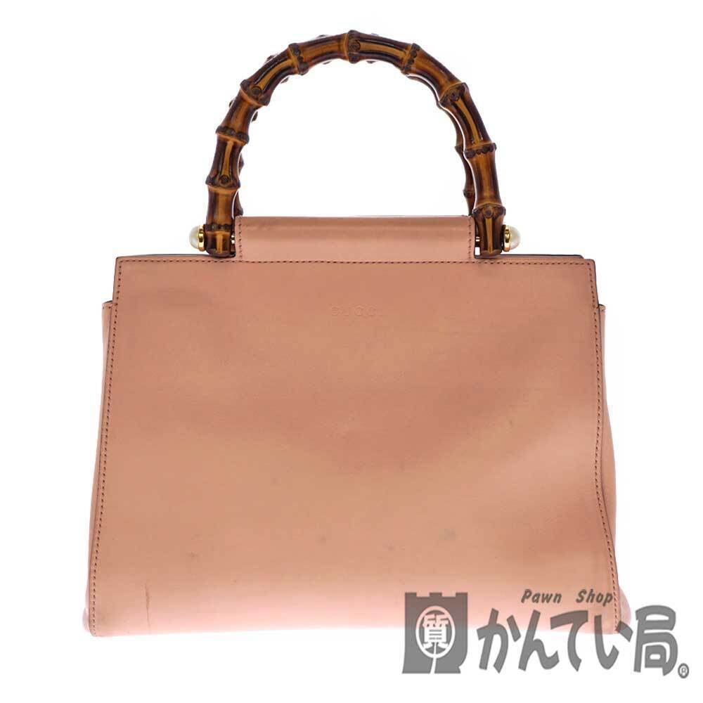 GUCCI Bag Handbag Shoulder Strap Bamboo Leather Pink